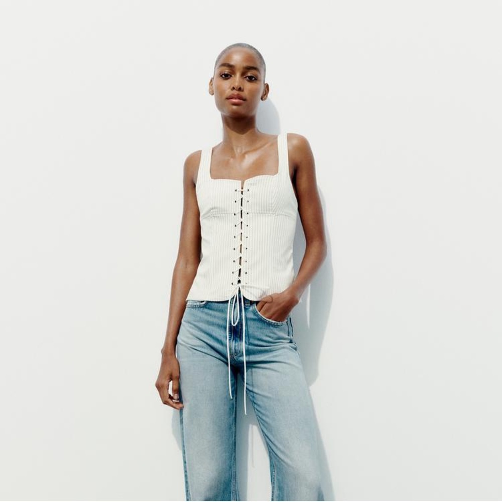 NWT Zara Striped Corset Top in Brown / White - XL